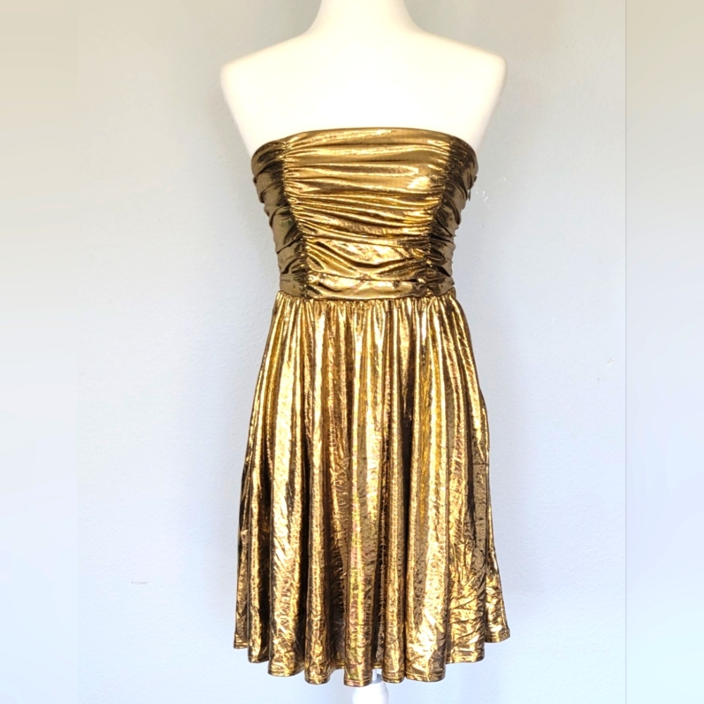 DIVIDED Metallic Gold Strapless Party Dress Junior SZ S